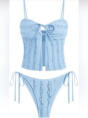 Women's 2 Piece Tankini Swimsuit High Cut Textured Bikini Set Size XL